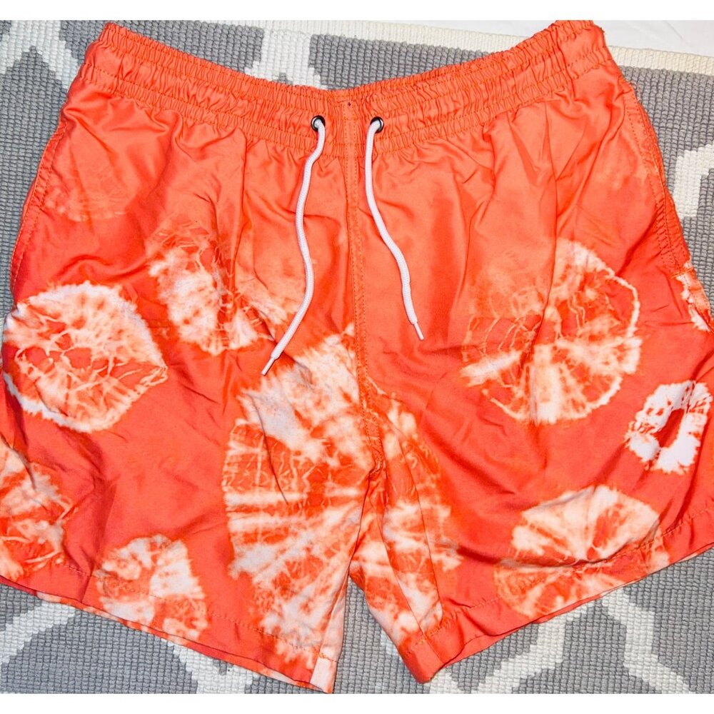 Trunks Surf & Swim Co. Mens Swim Shorts Size L Orange & White With Drawstring